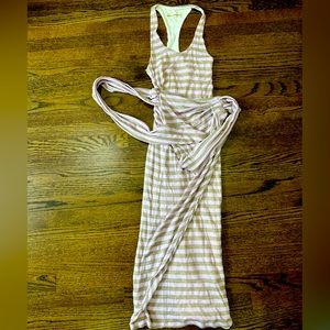 Mara Hoffman linen purple and gray striped faux wrap dress 💜